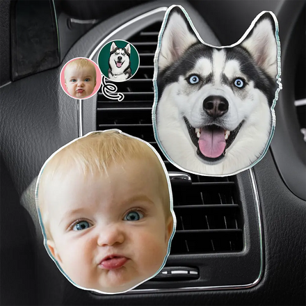 Custom Photo Funny Face Cut Kids Dogs Cats - Personalized Acrylic Car Vent Clip