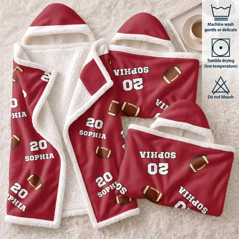 Gift For Yourself,Gift For Women,Gift For Men,Football,Baseball,Basketball,Softball,Christmas,Happy - Sports Pattern Baseball Volleyball Basketball - Personalized Wearable Hooded Blanket