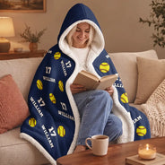 Gift For Yourself,Gift For Women,Gift For Men,Football,Baseball,Basketball,Softball,Christmas,Happy - Sports Pattern Baseball Volleyball Basketball - Personalized Wearable Hooded Blanket