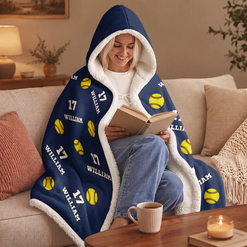 Gift For Yourself,Gift For Women,Gift For Men,Football,Baseball,Basketball,Softball,Christmas,Happy - Sports Pattern Baseball Volleyball Basketball - Personalized Wearable Hooded Blanket