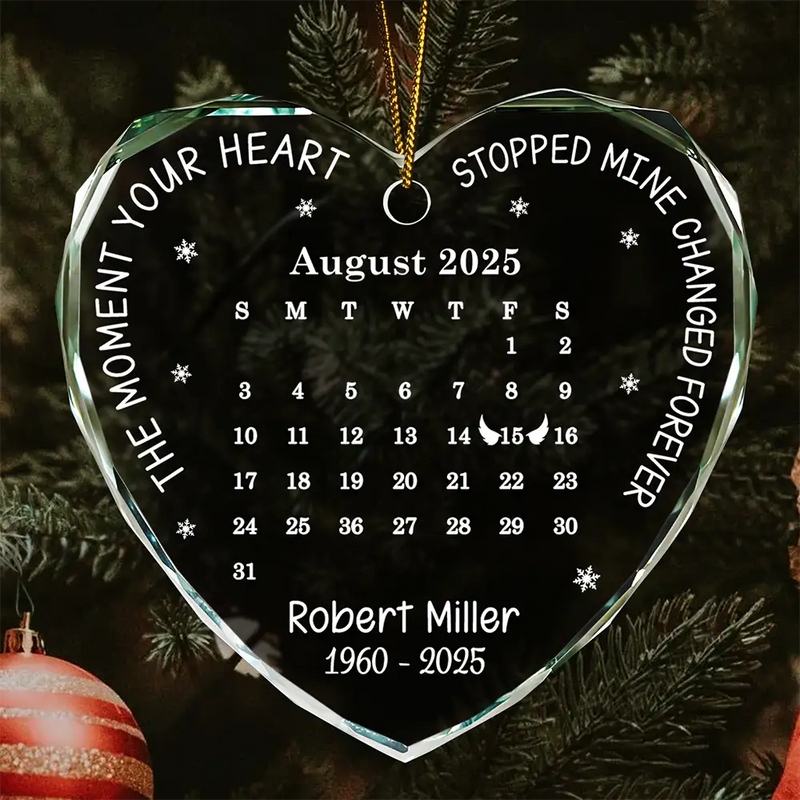 Memorial,Family,Parents,Gift For Grandparents,Sad,Christmas,Custom Photo - Calendar The Moment Your Heart Stopped Memorial - Personalized Heart Shaped Glass Ornament