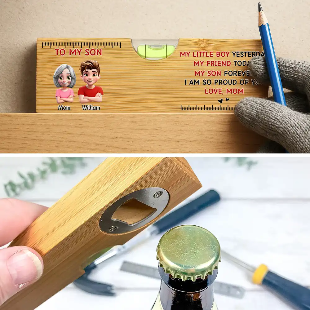 Gift For Son,Gift For Men,Top Market,Dad,Sons,Mom - 3D Effect My Little Boy Yesterday My Son Forever - Personalized Bottle Opener Wood Level