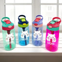 Cat Lovers,Happy - Custom Name Boho Rainbow Style Cat Face - Personalized Kids Water Bottle With Straw