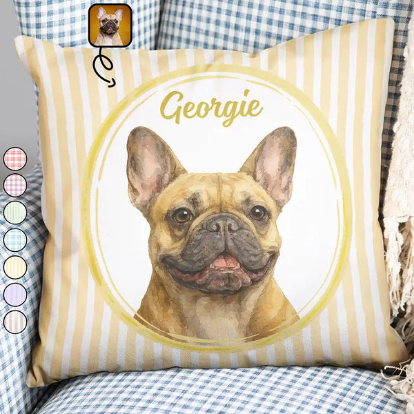 Happy,Dog Lovers,Pet Lovers,Cat Lovers -  Custom Photo Realistic Watercolor Art Dog Cat Pet Portrait Vintage - Personalized Pillow