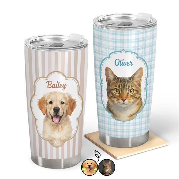 Happy,Dog Lovers,Pet Lovers,Cat Lovers - Custom Photo Realistic Watercolor Art Watercolor Dog Cat Pet Portrait Vintage - Personalized Tumbler