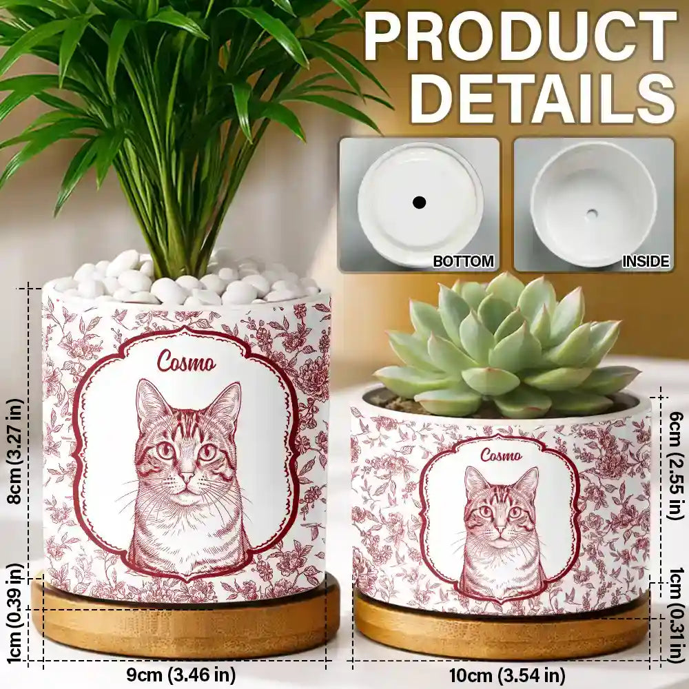Dog Lovers,Pet Lovers,Cat Lovers,Happy,Non-Eng,Photo - Pencil Sketch - Custom Photo Pencil Sketch Dog Cat Pet Portrait Toile - Personalized Ceramic Plant Pot