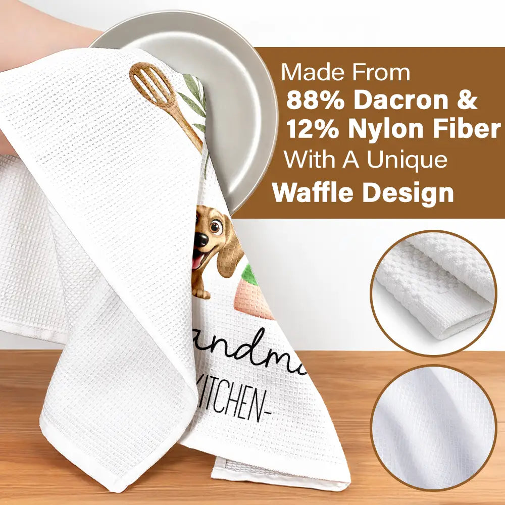 Gift For Wife,Gift For Yourself,Gift For Women,Gift For Mother,Gift For Aunt,Gift For Grandma,Happy,Cooking,Baking,Non-Eng,Vector - Mom Grandma Kitchen Dog Cat - Personalized Kitchen Towel