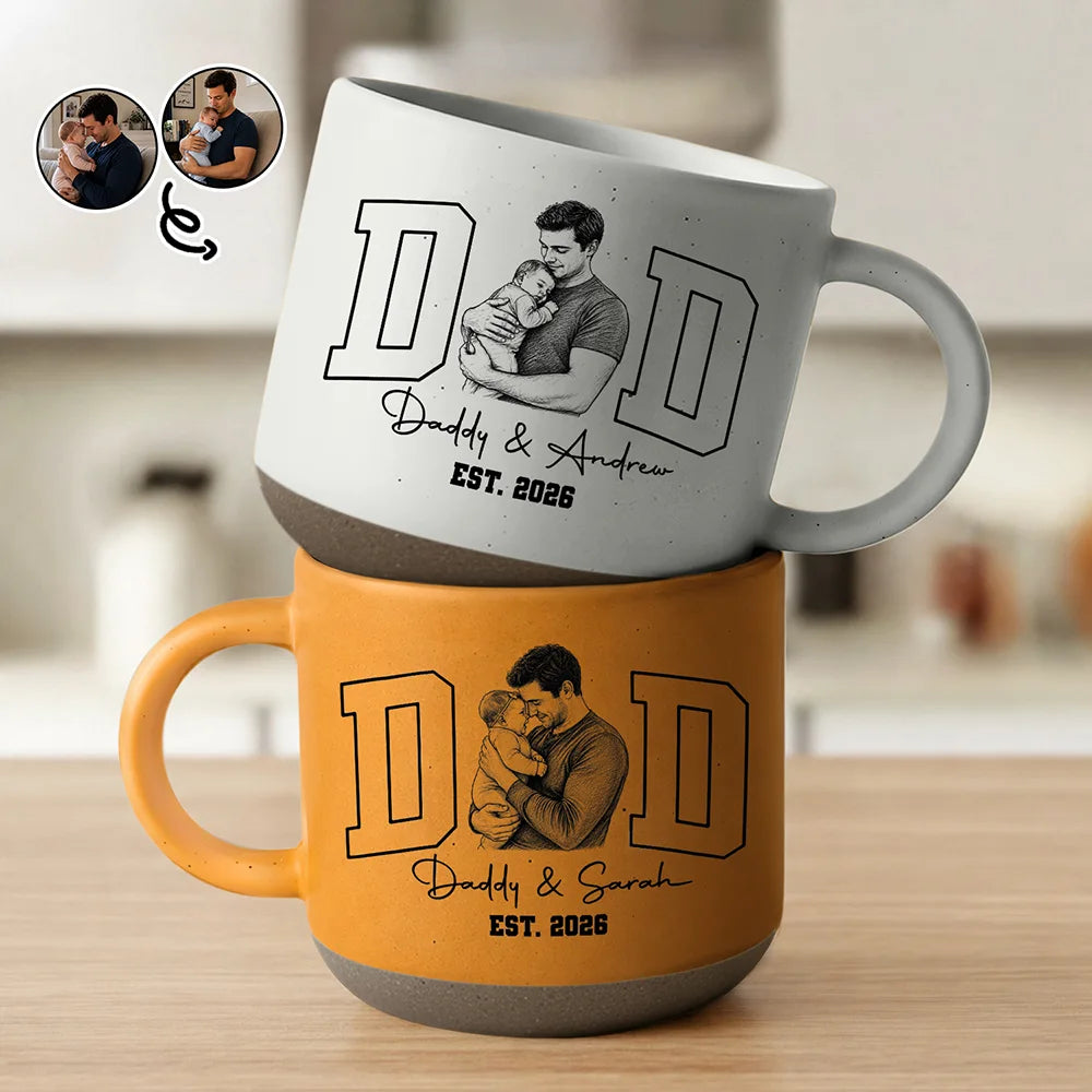 Custom Photo Pencil Sketch Dad Est Baby Newborn Kid - Personalized Pottery Mug