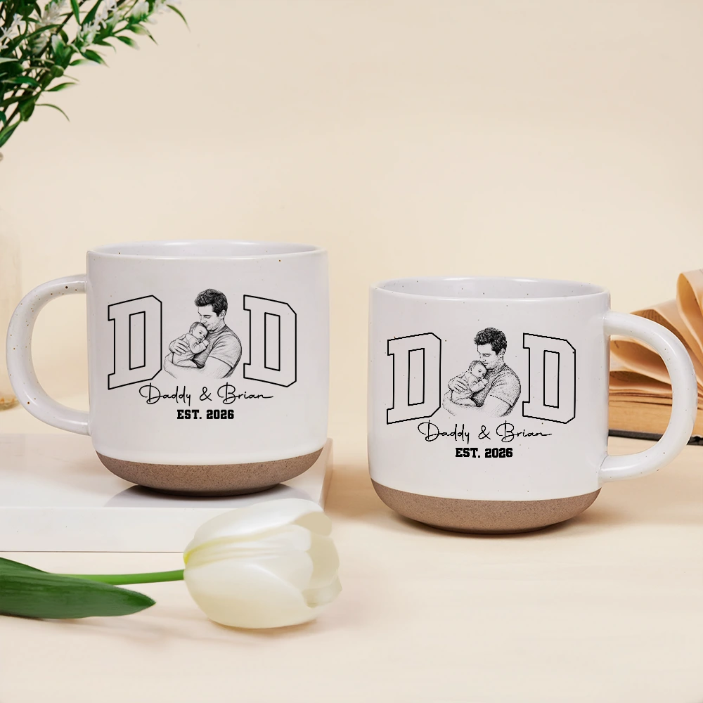 Gift For Husband,Gift For Yourself,Gift For Men,Gift For Father,New Dad,New baby,Top Market,Non-Eng,Photo - Pencil Sketch,Cozy - Custom Photo Pencil Sketch Dad Est Baby Newborn Kid - Personalized Pottery Mug
