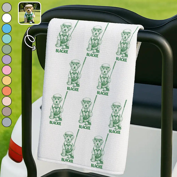 Dog Lovers,Pet Lovers,Cat Lovers,Golf,Non-Eng,Photo - Ink Drawing,Playful - Custom Photo Ink Drawing Funny Portrait Dog Cat Pet - Personalized Golf Towel
