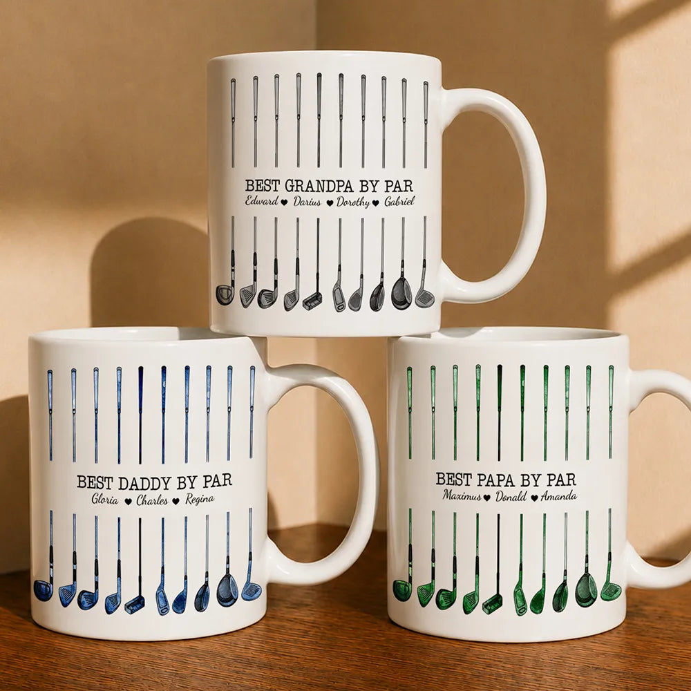 Gift For Husband,Gift For Yourself,Gift For Men,Gift For Father,Gift For Grandpa,Golf,Sport Dad,Dad's Hobby,Grandpa's Hobby,Icon,Proud - Best Dad By Par Golf Clubs - Personalized White Edge-to-Edge Mug