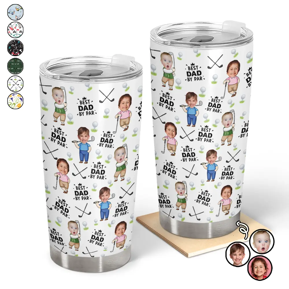 Gift For Husband,Gift For Yourself,Gift For Men,Gift For Father,Gift For Grandpa,Dad's Hobby,Grandpa's Hobby,Golf,Non-Eng,Photo,Playful - Custom Photo Best Dad By Par Funny Kid - Personalized Tumbler