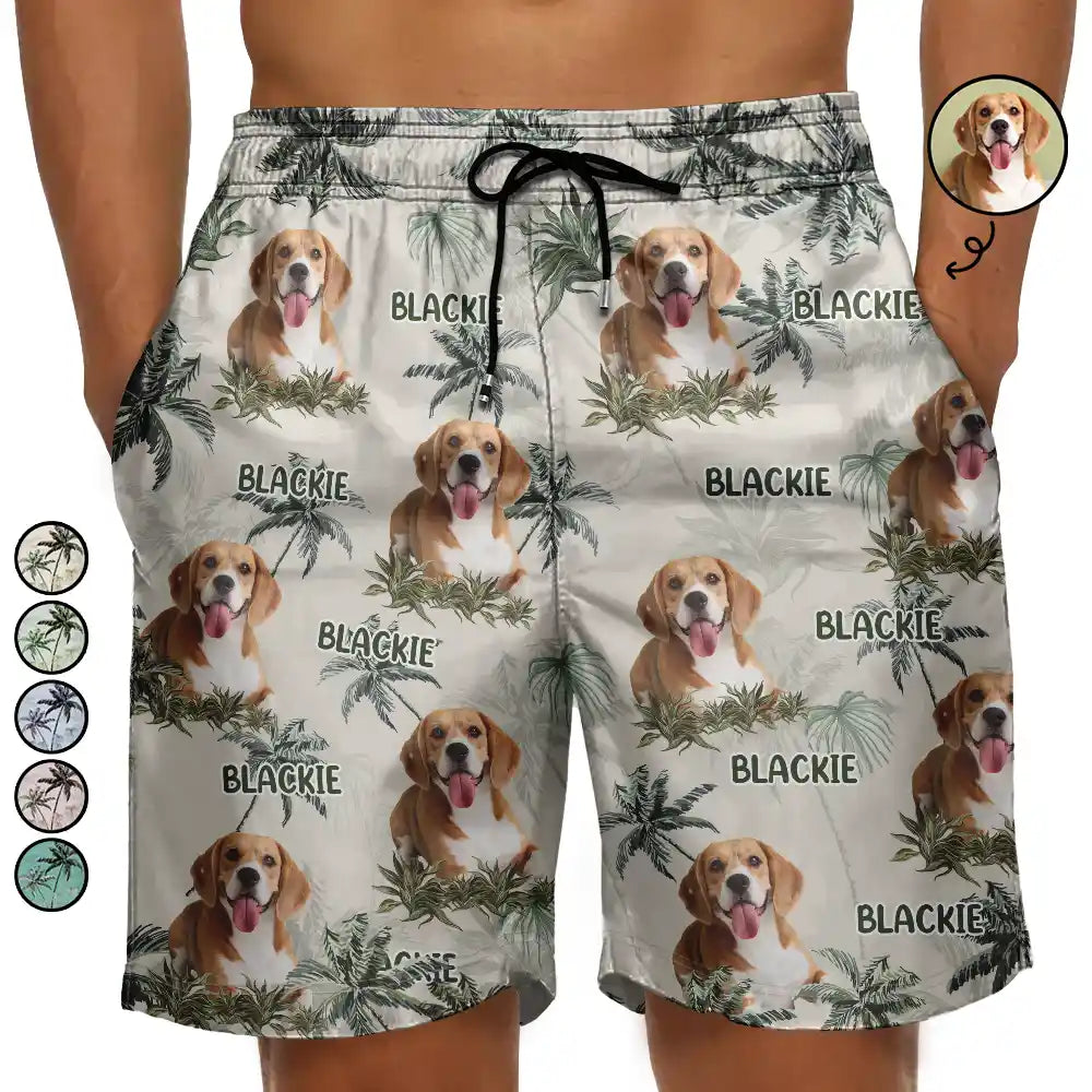 Custom Photo Tropical Palm Dog Cat Kid - Personalized Unisex Beach Shorts