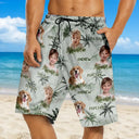 Gift For Husband,Gift For Yourself,Gift For Men,Gift For Father,Gift For Grandpa,Dog Lovers,Pet Lovers,Cat Lovers,Dog Dad,Cat Dad,Pet Dad,Summer,Non-Eng,Photo,Playful - Custom Photo Tropical Palm Dog Cat Kid - Personalized Unisex Beach Shorts