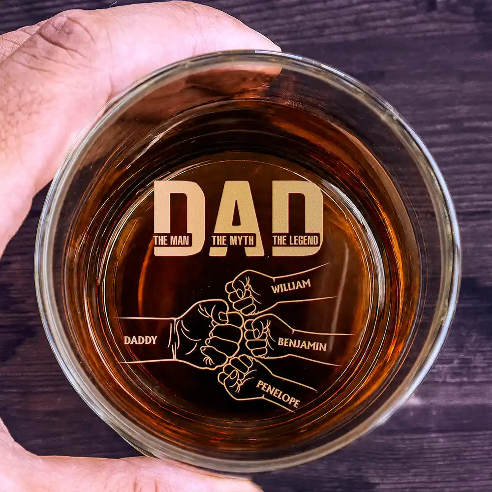 Gift For Father,Non-Eng,Icon,Humorous - Dad The Man The Myth The Legend Hand Punch - Personalized Engraved Whiskey Glass