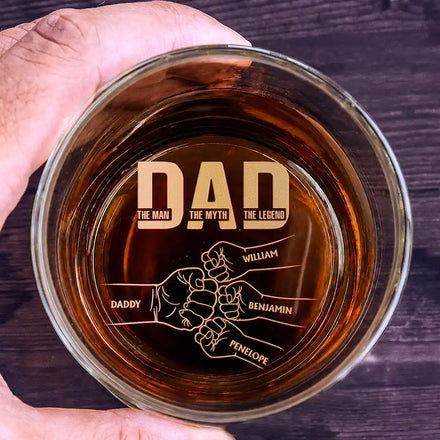 Dad The Man The Myth The Legend Hand Punch - Personalized Engraved Whiskey Glass