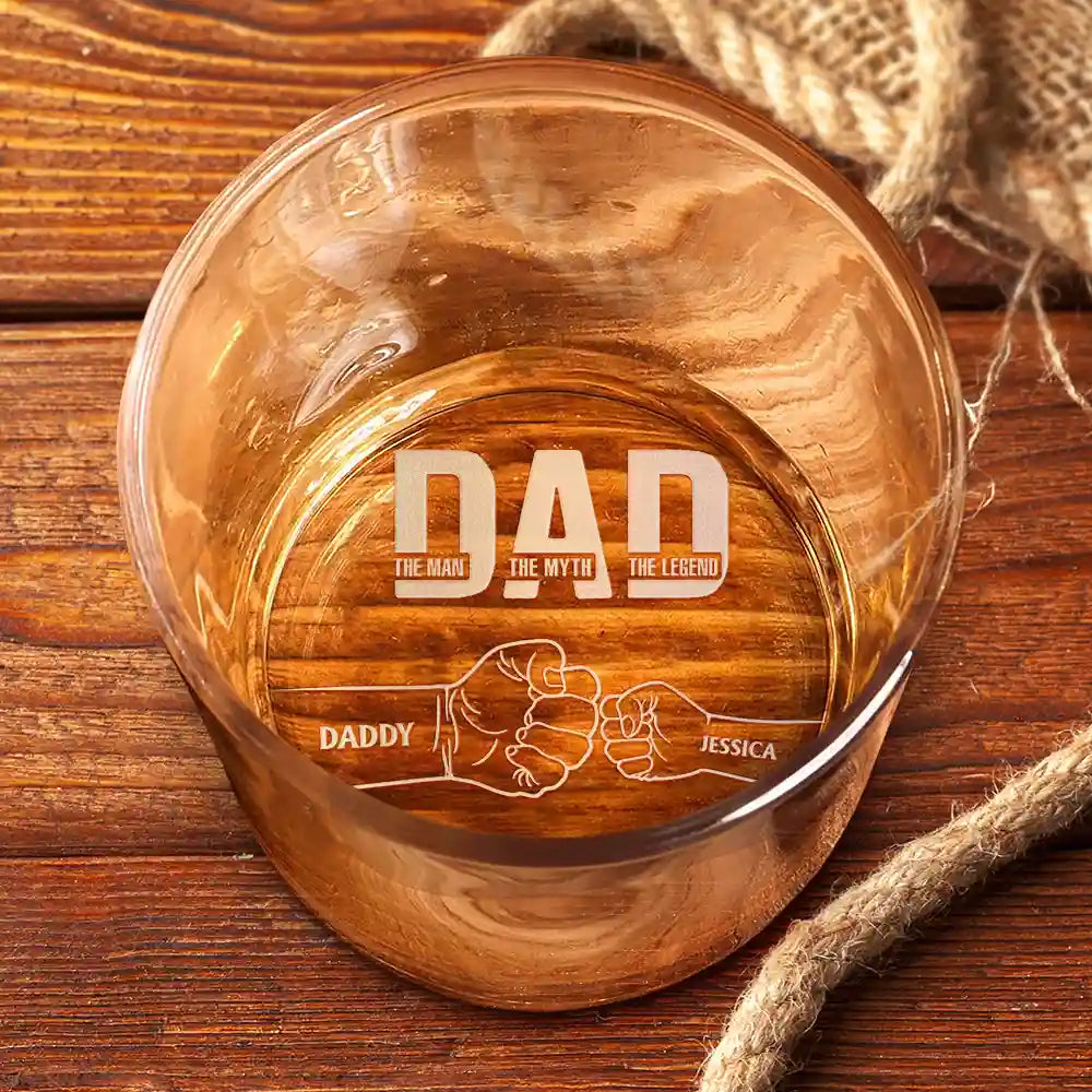 Gift For Father,Non-Eng,Icon,Humorous - Dad The Man The Myth The Legend Hand Punch - Personalized Engraved Whiskey Glass
