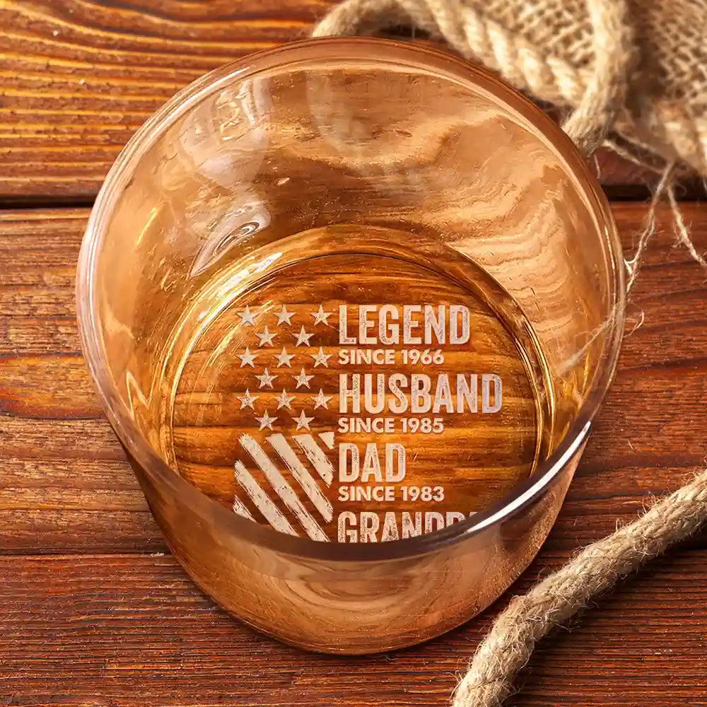 Gift For Father,Gift For Grandpa,Independence Day,Custom Text,Proud - America Legend Husband Dad Papa Stars And Stripes - Personalized Engraved Whiskey Glass