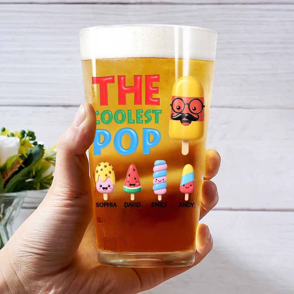 Gift For Husband,Gift For Yourself,Gift For Men,Gift For Father,Gift For Grandpa,Non-Eng,Icon,Humorous - The Coolest Pop Grandpa Dad - Personalized Beer Glass
