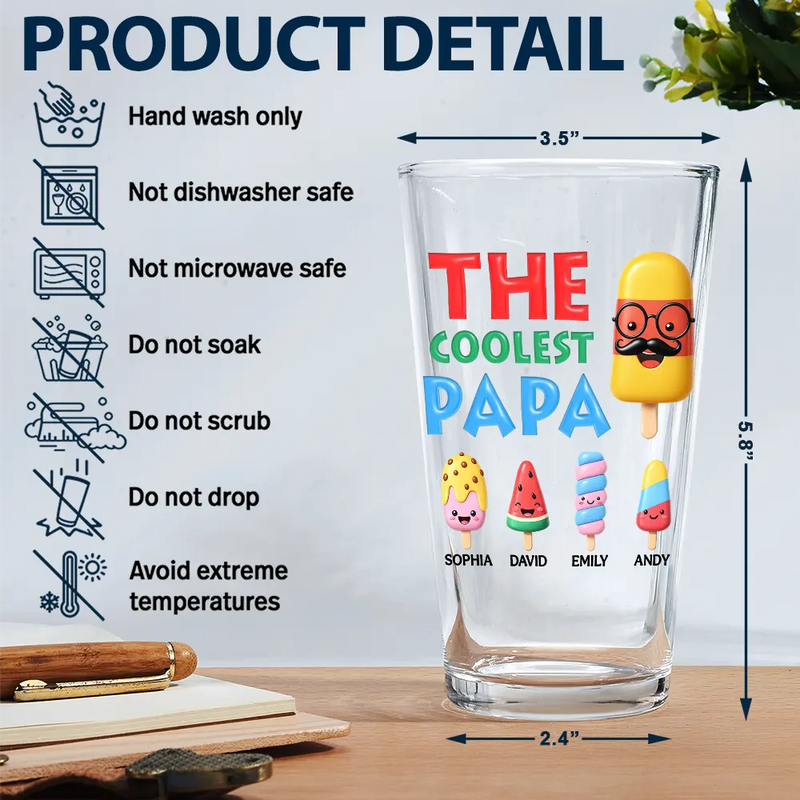 Gift For Husband,Gift For Yourself,Gift For Men,Gift For Father,Gift For Grandpa,Non-Eng,Icon,Humorous - The Coolest Pop Grandpa Dad - Personalized Beer Glass