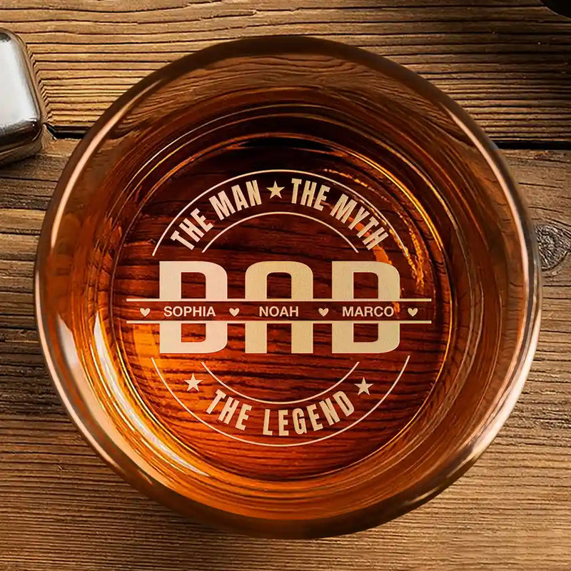 Gift For Father,Gift For Grandpa,Non-Eng,Custom Text,Humorous - Dad The Man The Myth The Legend Custom Kid Name - Personalized Engraved Whiskey Glass