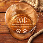 Pet Dad,Pet Lovers,Non-Eng,Icon,Humorous - Dog Cat Dad Thanks For Putting Up With Us - Personalized Engraved Whiskey Glass