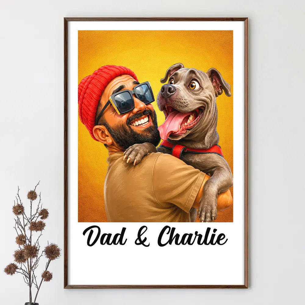 Gift For Husband,Gift For Yourself,Gift For Men,Gift For Father,Gift For Grandpa,Pet Dad,Dog Dad,Non-Eng,Photo - Caricature,Humorous - Custom Photo Caricature I Love You Daddy - Personalized Poster