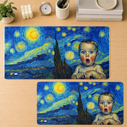 Gift For Husband,Gift For Yourself,Gift For Men,Gift For Father,Gift For Grandpa,Dog Lovers,Dog Dad,Pet Lovers,Pet Dad,Cat Lovers,Non-Eng,Photo - Starry Night,Playful - Custom Photo Starry Night Dog Cat Pet Kid - Personalized Leather Desk Mat
