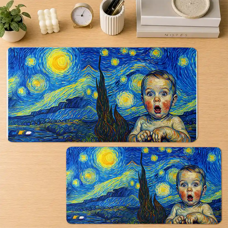 Gift For Husband,Gift For Yourself,Gift For Men,Gift For Father,Gift For Grandpa,Dog Lovers,Dog Dad,Pet Lovers,Pet Dad,Cat Lovers,Non-Eng,Photo - Starry Night,Playful - Custom Photo Starry Night Dog Cat Pet Kid - Personalized Leather Desk Mat