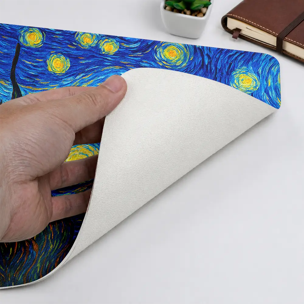 Gift For Husband,Gift For Yourself,Gift For Men,Gift For Father,Gift For Grandpa,Dog Lovers,Dog Dad,Pet Lovers,Pet Dad,Cat Lovers,Non-Eng,Photo - Starry Night,Playful - Custom Photo Starry Night Dog Cat Pet Kid - Personalized Leather Desk Mat