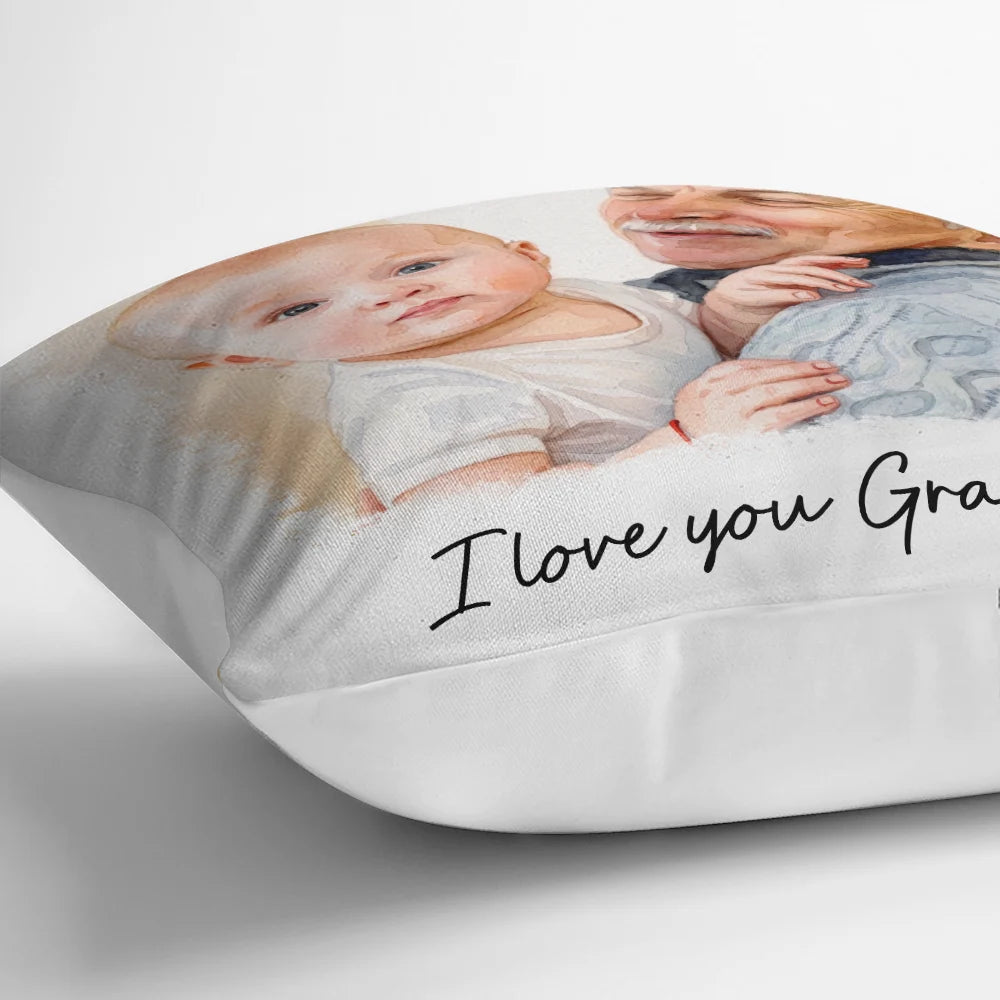 Gift For Husband,Gift For Yourself,Gift For Men,Gift For Father,Gift For Grandpa,Pet Dad,Non-Eng,Photo - Watercolor (with BG),Cozy- Custom Photo Watercolor Painting I Love You Daddy Grandpa Pet Dad - Personalized Pillow