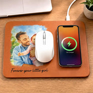 Gift For Husband,Gift For Yourself,Gift For Men,Gift For Father,Gift For Grandpa,Pet Dad,Non-Eng,Photo - Watercolor (with BG),Cozy - Custom Photo Watercolor Painting I Love You Daddy Grandpa Pet Dad - Personalized Leather Charging Mat