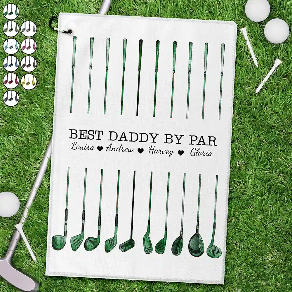 Gift For Husband,Gift For Yourself,Gift For Men,Gift For Father,Gift For Grandpa,Golf,Sport Dad,Dad's Hobby,Grandpa's Hobby,Non-Eng,Icon,Playful - Best Dad By Par Golf Clubs - Personalized Golf Towel