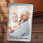 Gift For Husband,Gift For Yourself,Gift For Men,Gift For Father,Gift For Grandpa,Pet Dad,Non-Eng,Photo - Watercolor (with BG),Cozy - Custom Photo Watercolor Painting I Love You Daddy Grandpa Pet Dad - Personalized Aluminum Wallet Card