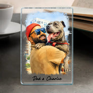 Gift For Husband,Gift For Yourself,Gift For Men,Gift For Father,Gift For Grandpa,Non-Eng,Photo - Watercolor (with BG),Cozy - Custom Photo Watercolor Painting I Love You Daddy Grandpa Pet Dad - Personalized Custom Shaped Acrylic Plaque