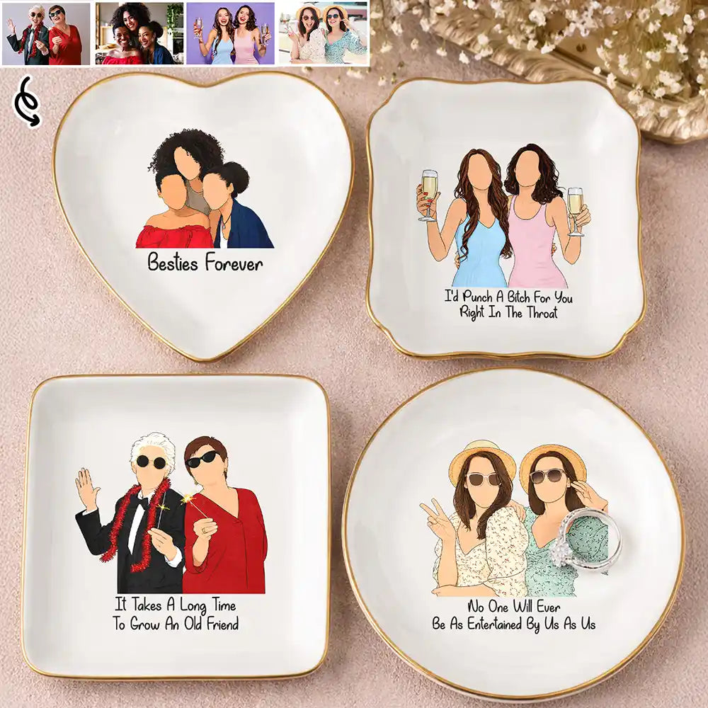 Custom Photo, Art Design, Gift For Bestie, Playful, Photo - Faceless Portrait - Custom Photo Faceless Portrait Besties Forever Friendship - Personalized Ring Dish