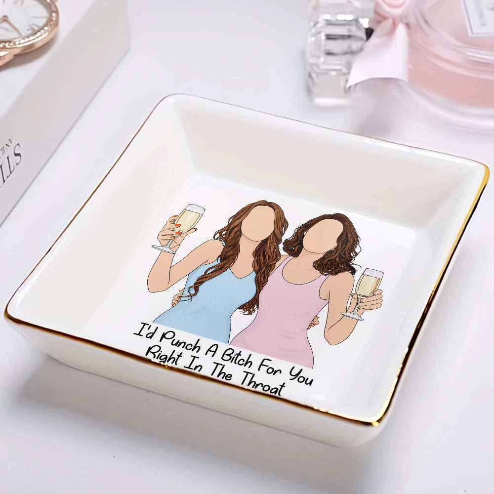 Custom Photo, Art Design, Gift For Bestie, Playful, Photo - Faceless Portrait - Custom Photo Faceless Portrait Besties Forever Friendship - Personalized Ring Dish