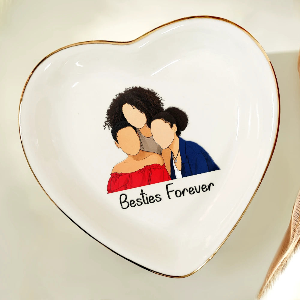 Custom Photo, Art Design, Gift For Bestie, Playful, Photo - Faceless Portrait - Custom Photo Faceless Portrait Besties Forever Friendship - Personalized Ring Dish