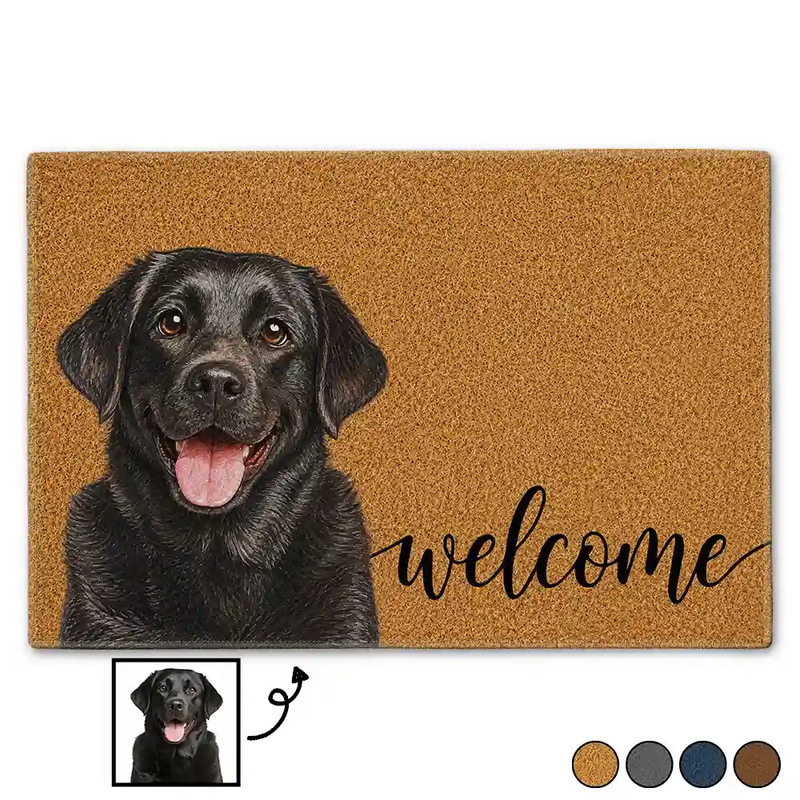 Custom Photo, Art Design, Pet Lovers, Playful, Photo - Colored Pencil  - Custom Photo Colored Pencil Sketch Dog Cat Pet Welcome - Personalized Doormat