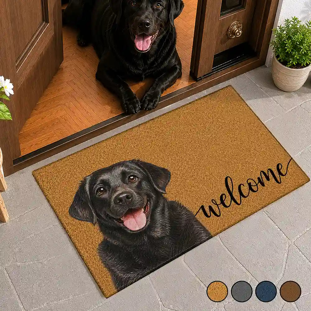 Custom Photo Colored Pencil Sketch Dog Cat Pet Welcome - Personalized Doormat