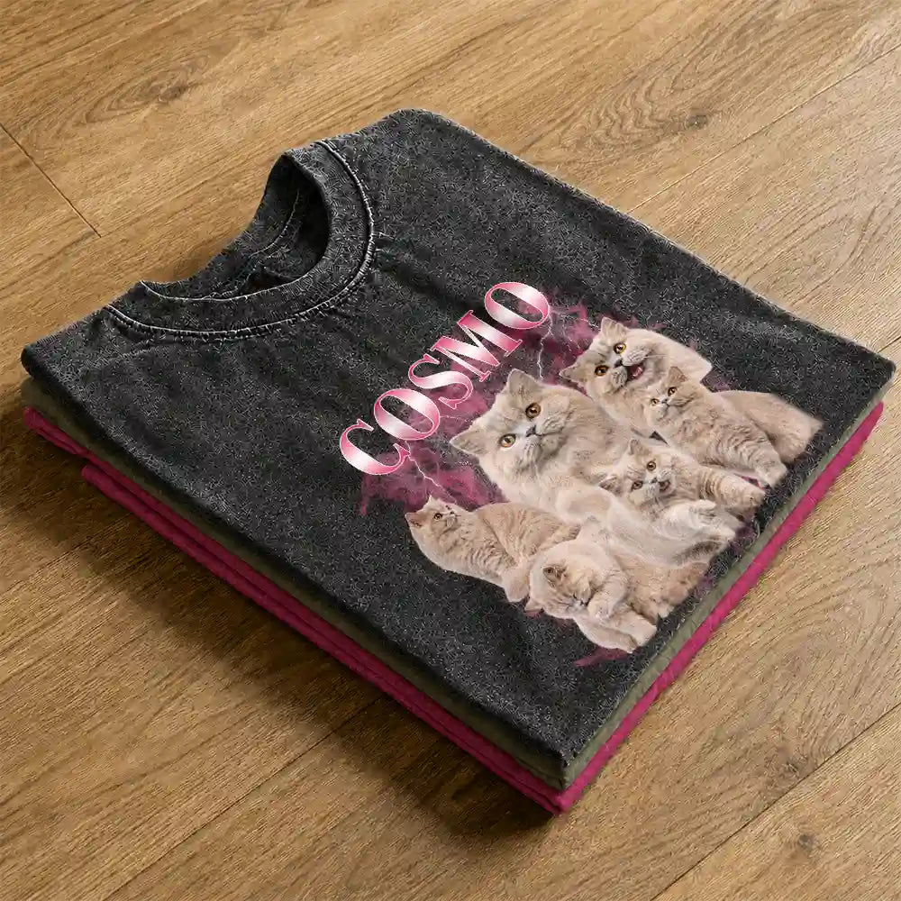 Custom Photo, Pet Lovers, Humorous, Remove BG Photo - Custom Photo Retro 90's Dog Cat Pet - Personalized Vintage Washed T Shirt