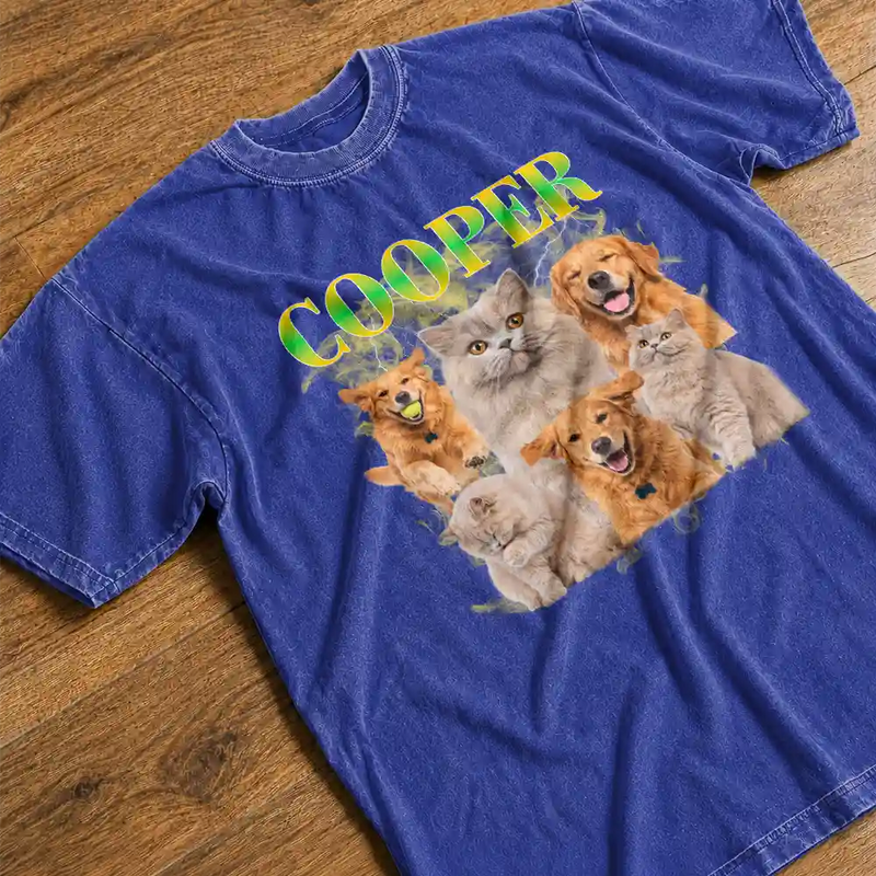 Custom Photo, Pet Lovers, Humorous, Remove BG Photo - Custom Photo Retro 90's Dog Cat Pet - Personalized Vintage Washed T Shirt