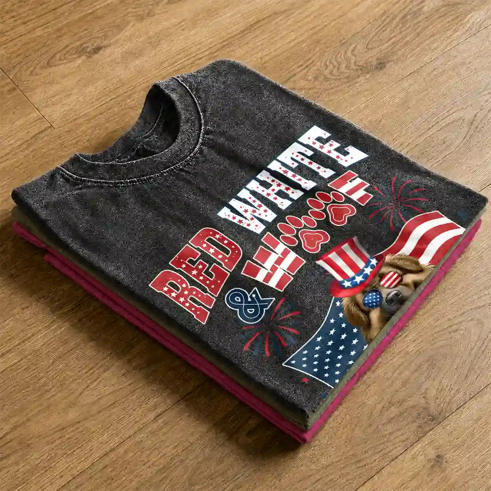 America 250th,Independence Day,Pet Lovers,Playful,Vector - Red White Woof - Personalized Vintage Washed T Shirt