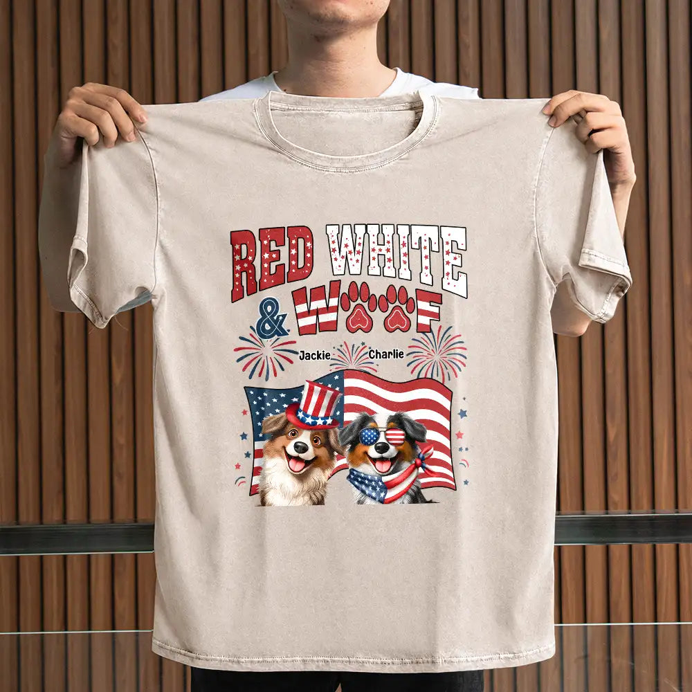 America 250th,Independence Day,Pet Lovers,Playful,Vector - Red White Woof - Personalized Vintage Washed T Shirt