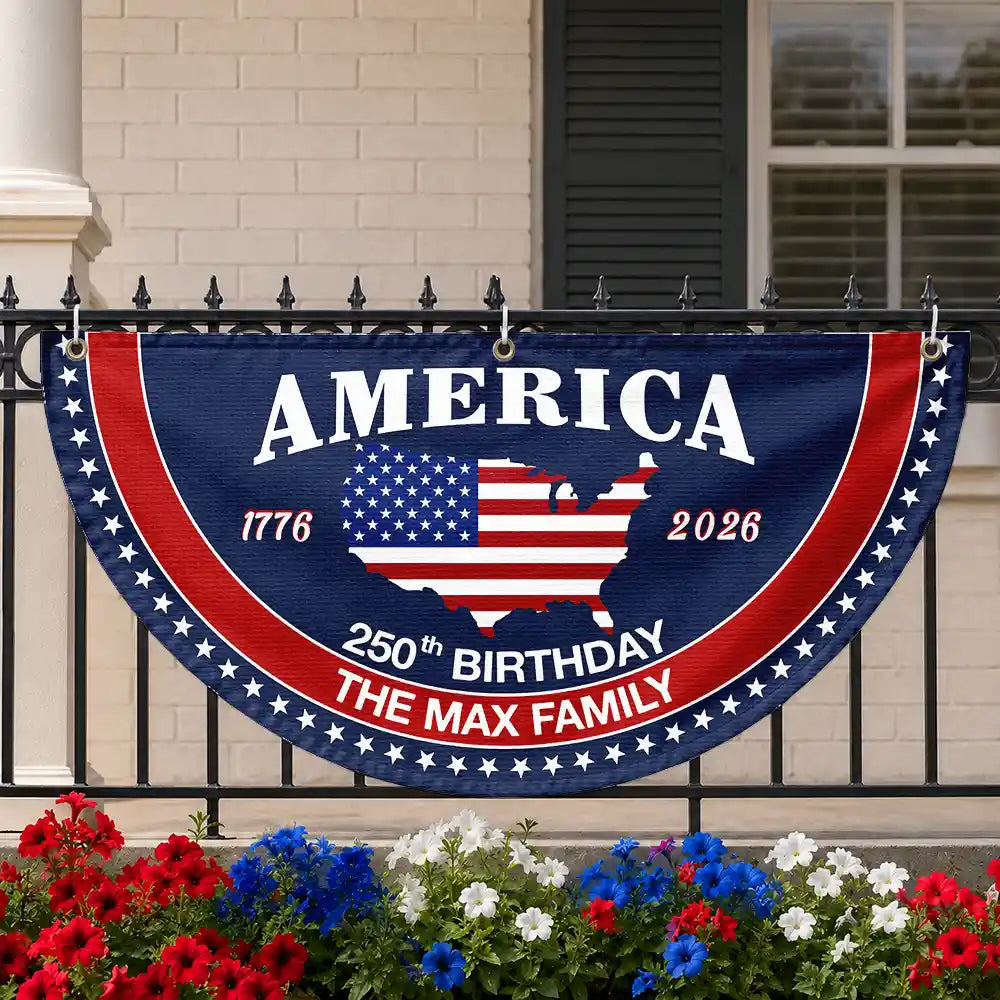 America 250th,Independence Day,Family,Proud,Custom Text - America 250th Anniversary US Semiquincentennial Birthday - Personalized Non-Pleated Fan Flag