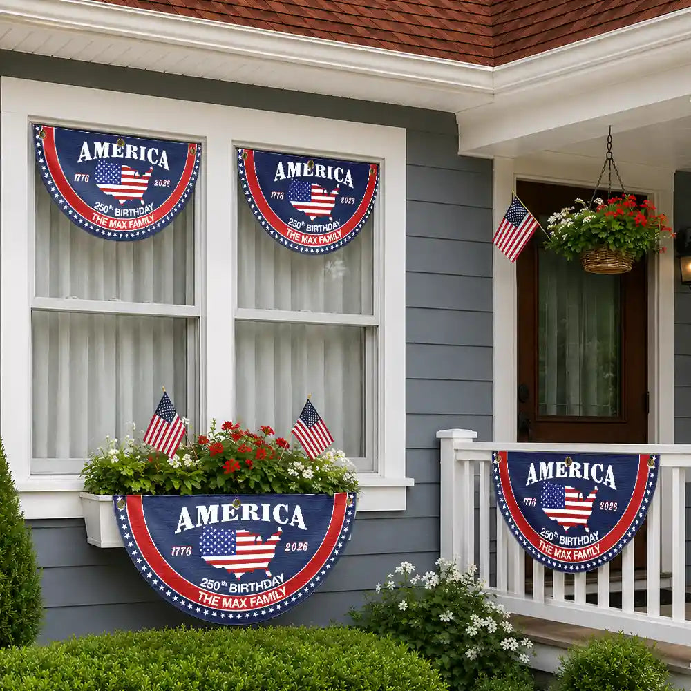 America 250th,Independence Day,Family,Proud,Custom Text - America 250th Anniversary US Semiquincentennial Birthday - Personalized Non-Pleated Fan Flag
