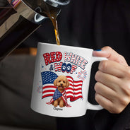 America 250th, Custom Photo, Independence Day, Art Design, Pet Lovers, Playful, Photo - US Theme Accessories 3D Cartoon - Custom Photo 3D Cartoon With US Accessories Red White Woof - Personalized Mug