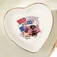 America 250th,Custom Photo,Independence Day,Art Design,Pet Lovers,Playful,Photo - US Theme Accessories 3D Cartoon - Custom Photo 3D Cartoon With US Accessories Red White Woof - Personalized Ring Dish