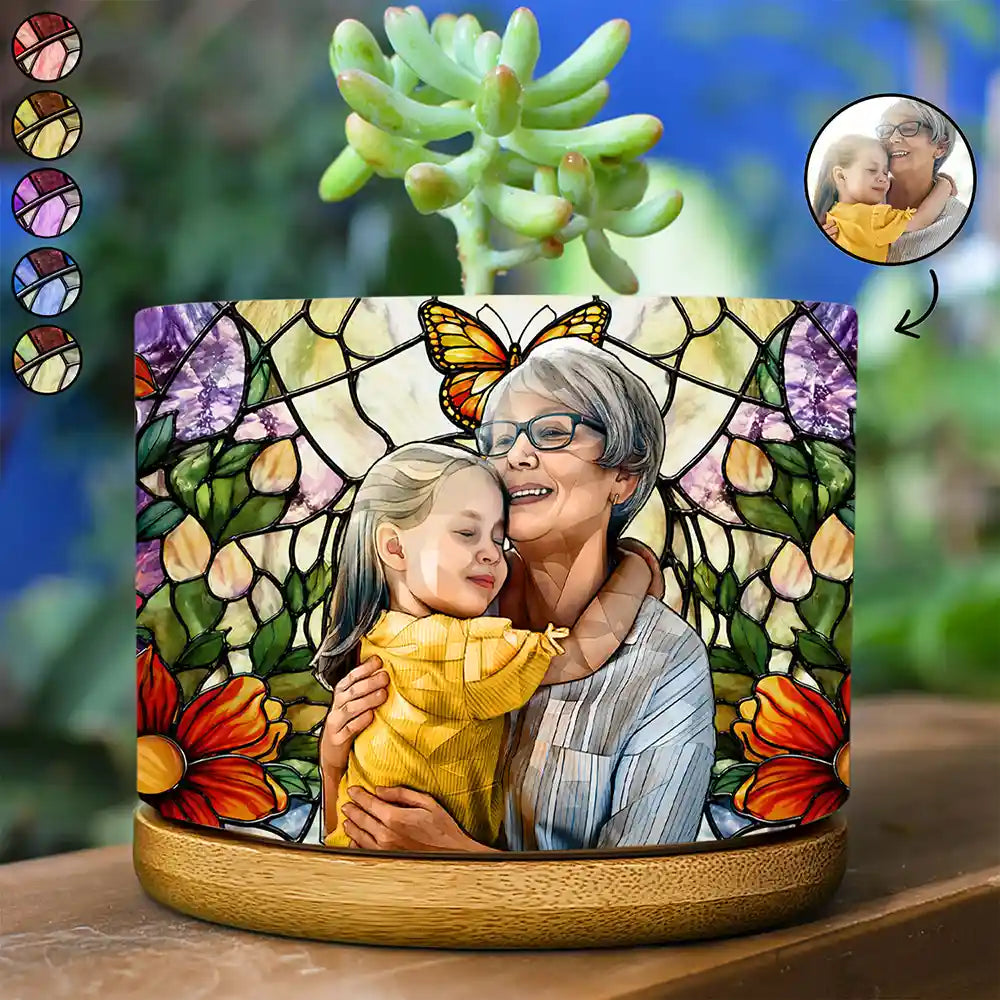 Custom Photo Stained Glass Mom Grandma Parents Family Couple - Personalized Ceramic Plant Pot