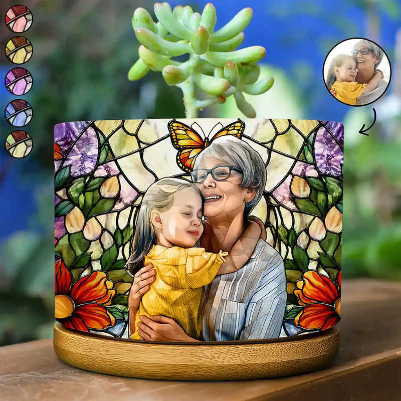 Custom Photo,Art Design,Gift For Grandma,Cozy,Photo - Stained Glass - Custom Photo Stained Glass Mom Grandma Parents Family Couple - Personalized Ceramic Plant Pot